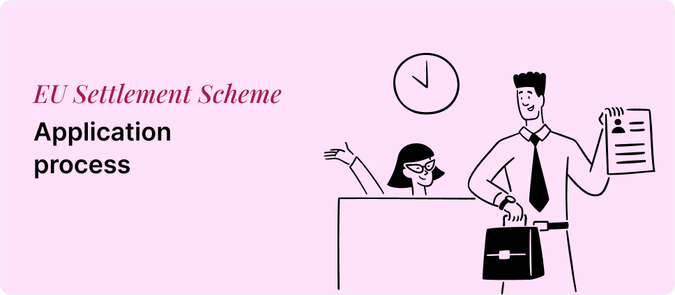 EU Settlement Scheme application steps shown with a couple and a document