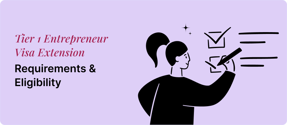 UK Tier 1 Entrepreneur Visa Extension requirements and eligibility shown with a person checking a list
