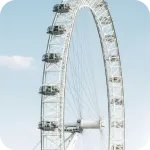 The London Eye, a giant Ferris wheel, overlooks the city