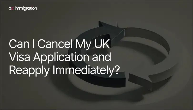 Graphic with circular arrows and the question “Can I Cancel My UK Visa Application and Reapply Immediately?”