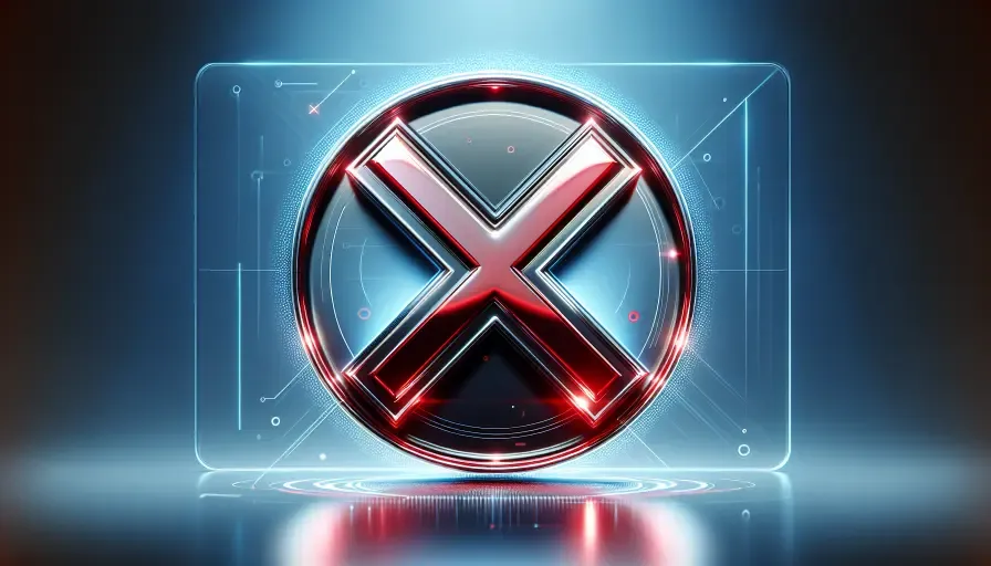 3D illustration of a red X symbol on a digital interface, representing an error or cancellation