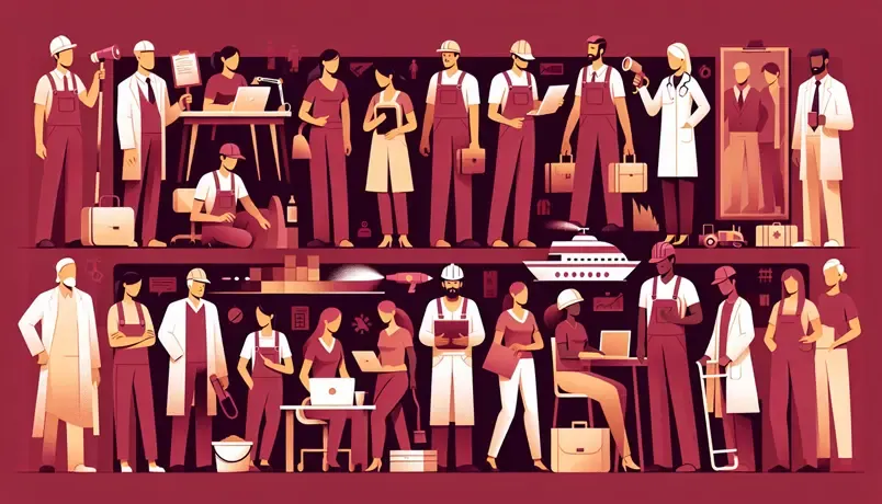 Illustration of people in various professions, including doctors, engineers, and workers, representing diverse career roles and occupations