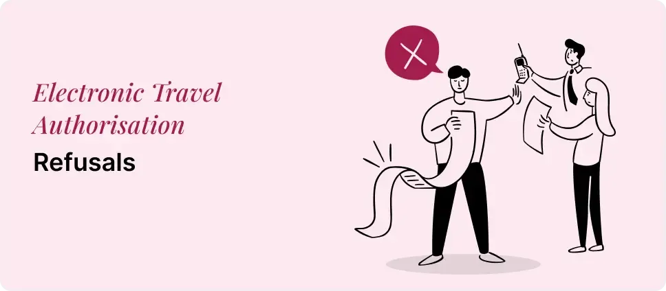 Proceso de apelación de la Autorización Electrónica de Viaje ilustrado con una cruz roja y dos personas