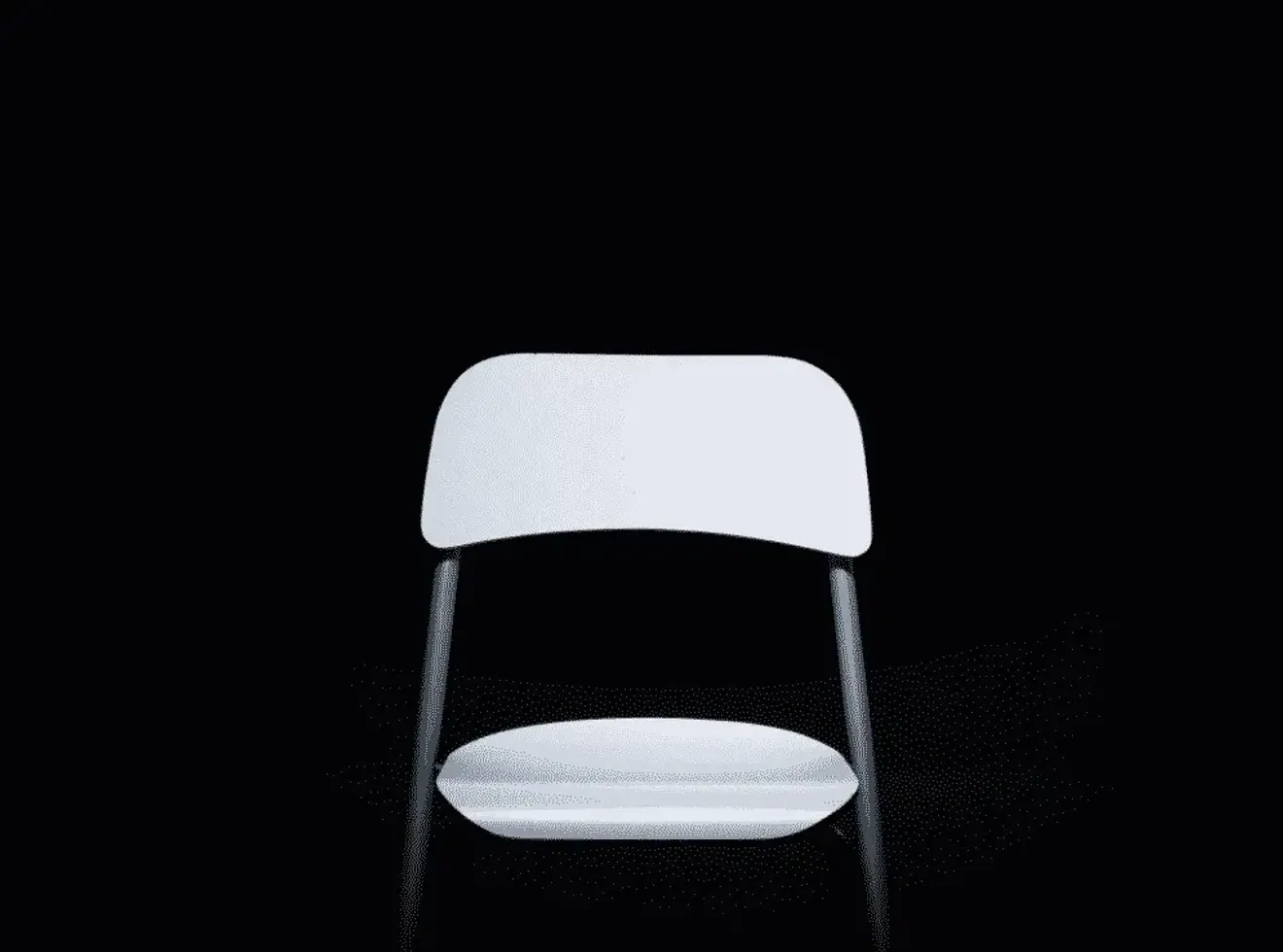 Minimalist image of a white chair against a solid black background