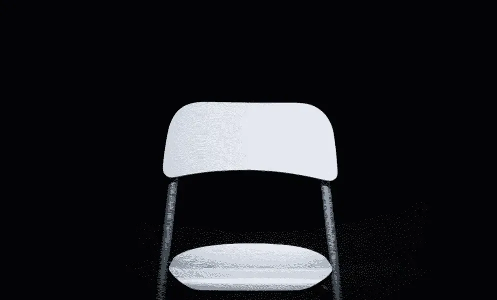 Minimalist image of a white chair against a solid black background