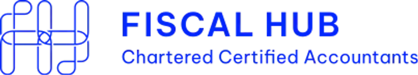Fiscal Hub logo with abstract FH design and text 'Chartered Certified Accountants' in blue