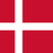 Flag of Denmark, with a red field and a white Scandinavian cross extending to the edges of the flag.