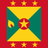Flag of Grenada, with a red border containing six yellow five-pointed stars, a central yellow star on a red circle, green and yellow triangles forming an hourglass shape, and a yellow nutmeg symbol on the left.