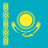 Flag of Kazakhstan with a light blue background, golden sun above a soaring eagle, and ornamental pattern on the left