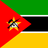 Flag of Mozambique with green, black, and yellow stripes, red triangle, and rifle over a book and hoe