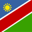 Flag of Namibia with diagonal red stripe bordered by white, blue triangle with sun, and green triangle