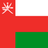 Flag of Oman with white, red, and green horizontal stripes and a national emblem
