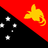 Flag of Papua New Guinea with a red and black diagonal split, yellow bird-of-paradise, and white stars