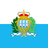 Flag of San Marino with white and light blue horizontal stripes and national coat of arms