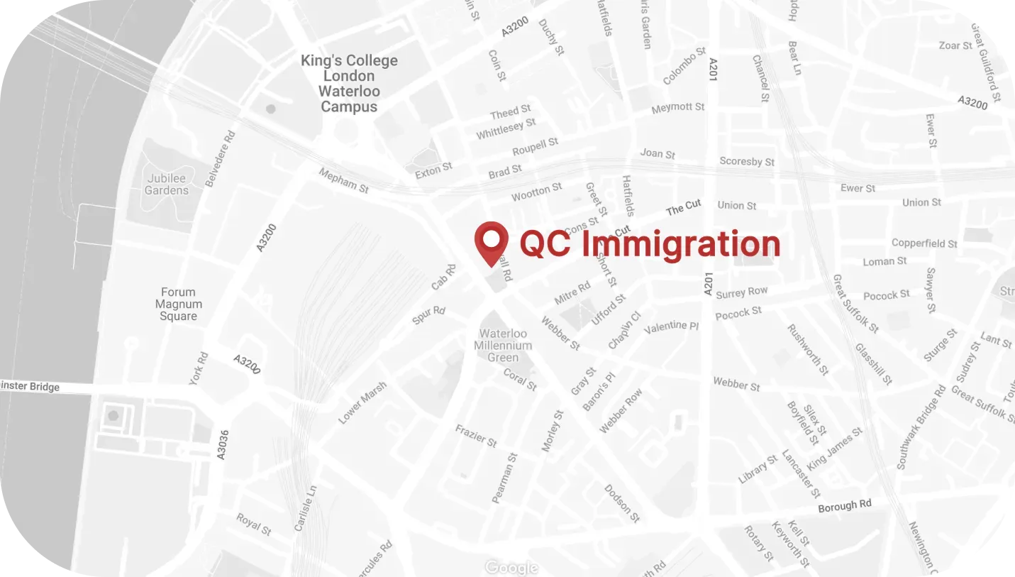 Map with a point where QC Immigration is located