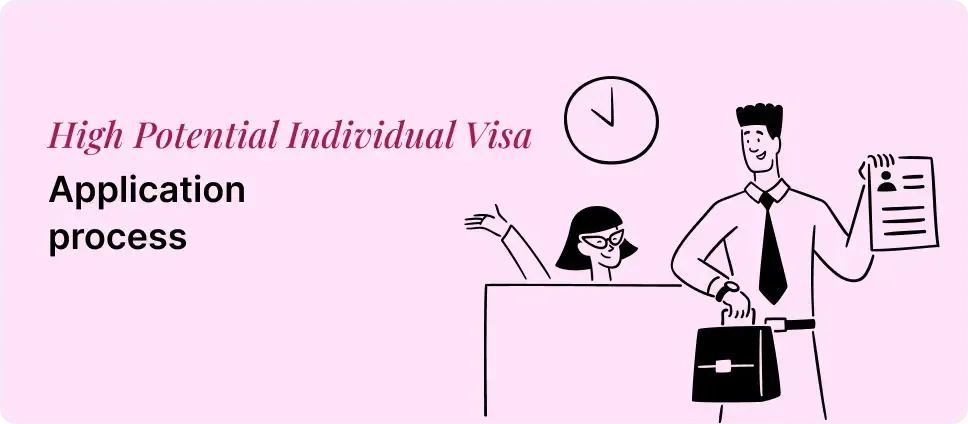High potential individual visa application steps shown with a couple and a document