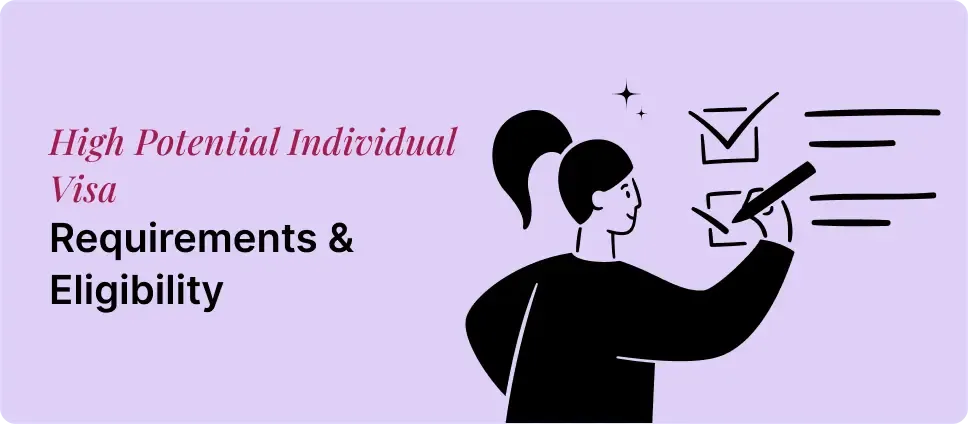 High potential individual visa requirements and eligibility shown with a person checking a list