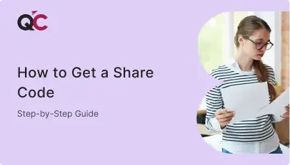 Step-by-step guide cover titled 'How to Get a Share Code' with a woman reading documents