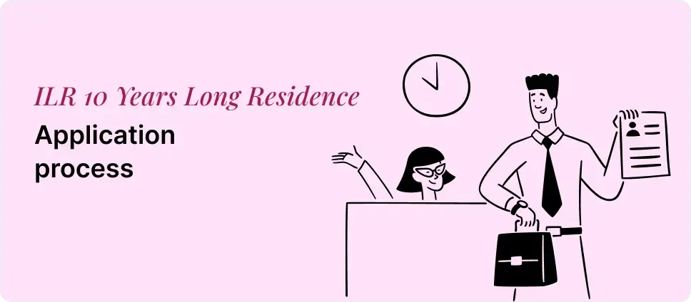 Ilr 10 years Long Residence application steps shown with a couple and a document