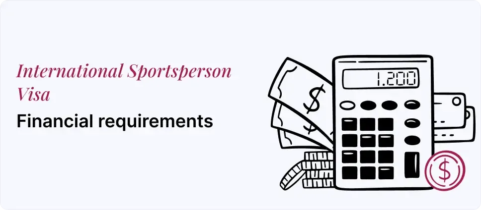 Financial criteria for  International Sportsperson Visa depicted with money and a calculator