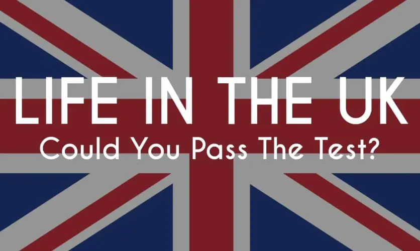 Life in the UK test promotional banner with Union Jack flag background