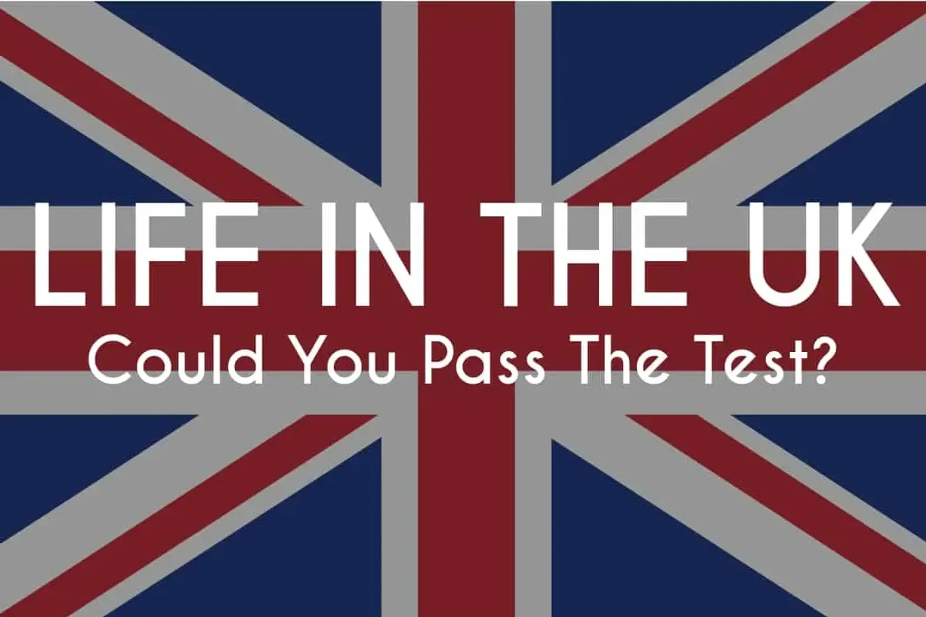 Life in the UK test promotional banner with Union Jack flag background