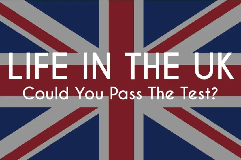 Life in the UK test promotional banner with Union Jack flag background