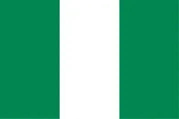 National flag of Nigeria with three vertical green-white-green stripes, symbolizing peace and agriculture