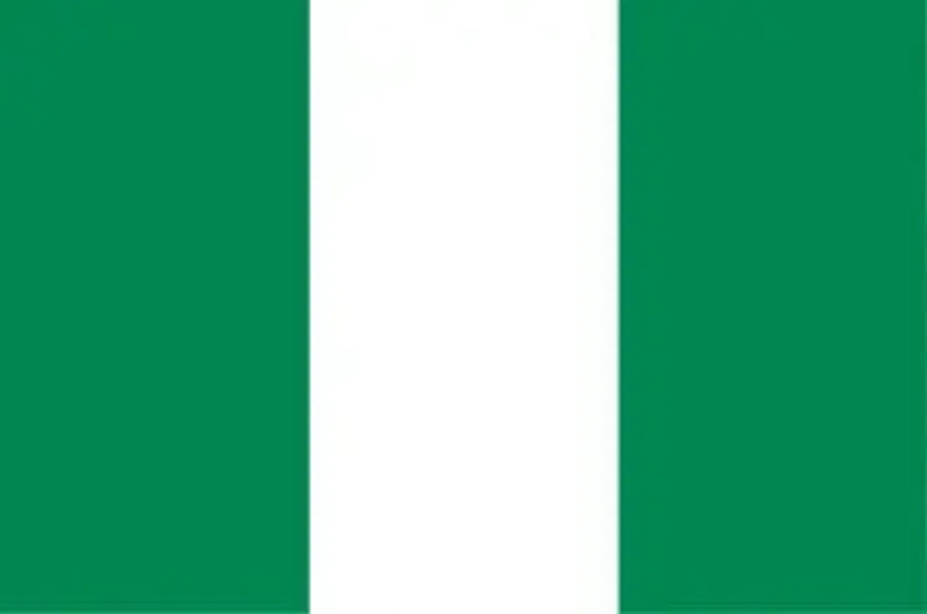 National flag of Nigeria with three vertical green-white-green stripes, symbolizing peace and agriculture