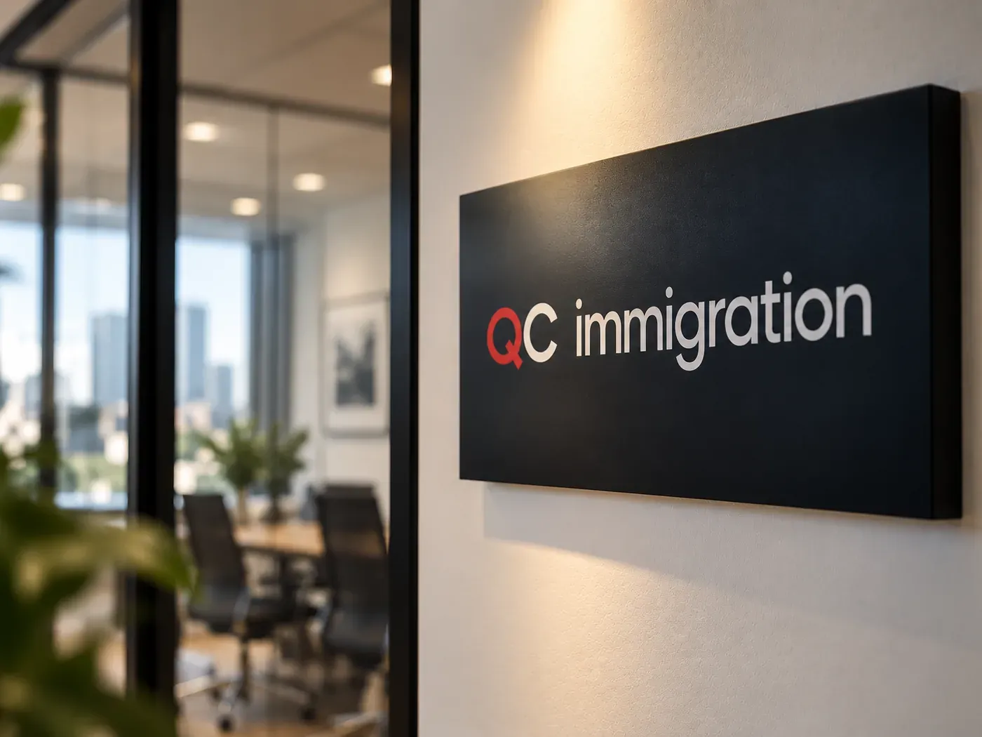 The QC Immigration sign outside the meeting room at our London office