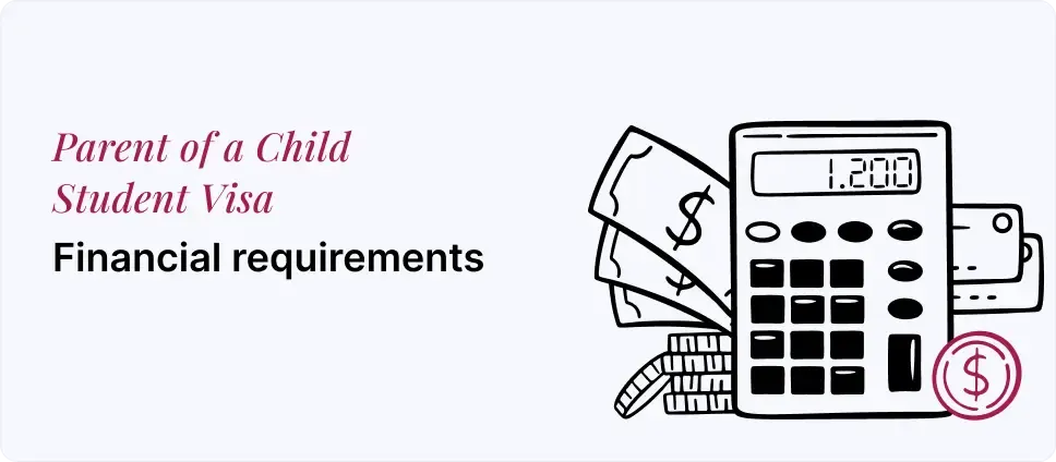 Parent of a Child Student Visa depicted with money and a calculator