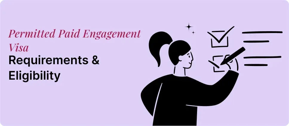 Permitted Paid Engagement Visa requirements and eligibility shown with a person checking a list
