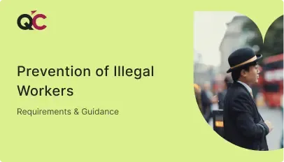 Cover image for QC Immigration's guide on prevention of illegal workers featuring professional in London setting