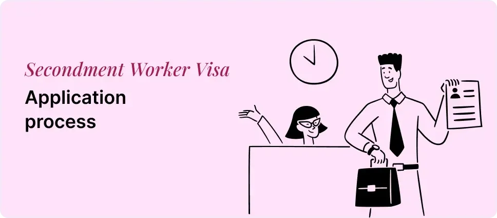 Secondment Worker Visa application steps shown with two people and a document