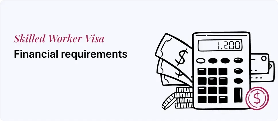 Financial criteria for Skilled Worker Visa depicted with money and a calculator