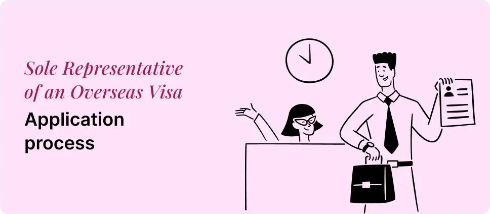 Sole Representative of an Overseas Visa application steps shown with two people and a document