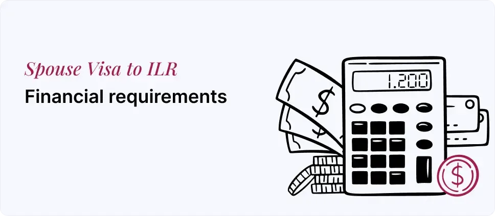 Financial criteria for Spouse Visa to ILR depicted with money and a calculator