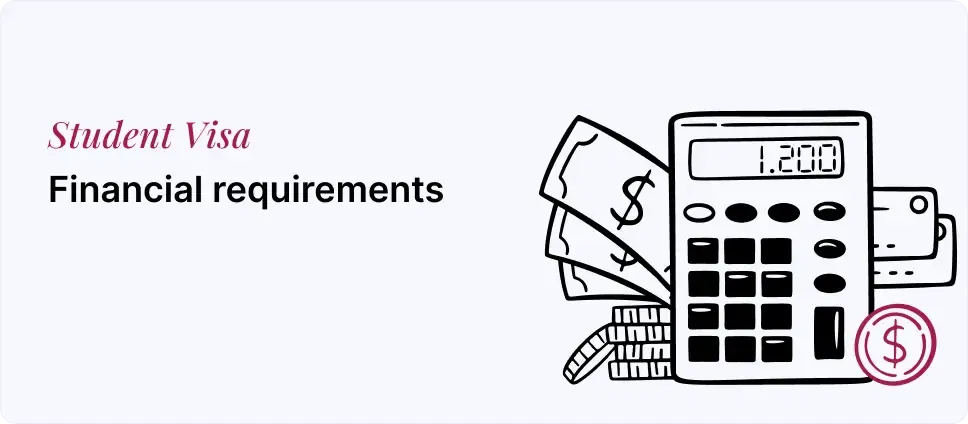 Financial criteria for Student Visa depicted with money and a calculator