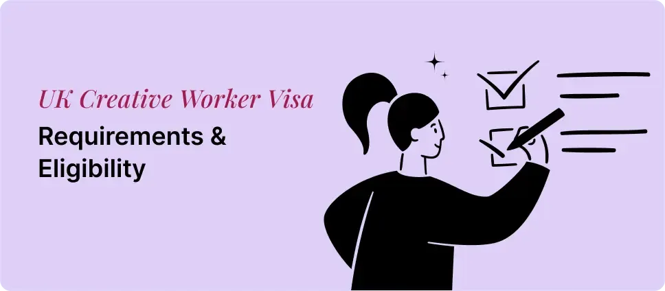 UK Creative Worker Visa requirements and eligibility shown with a person checking a list