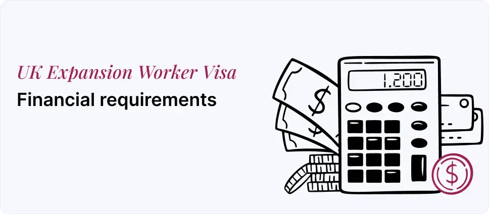 Financial criteria for UK Expansion Visa depicted with money and a calculator