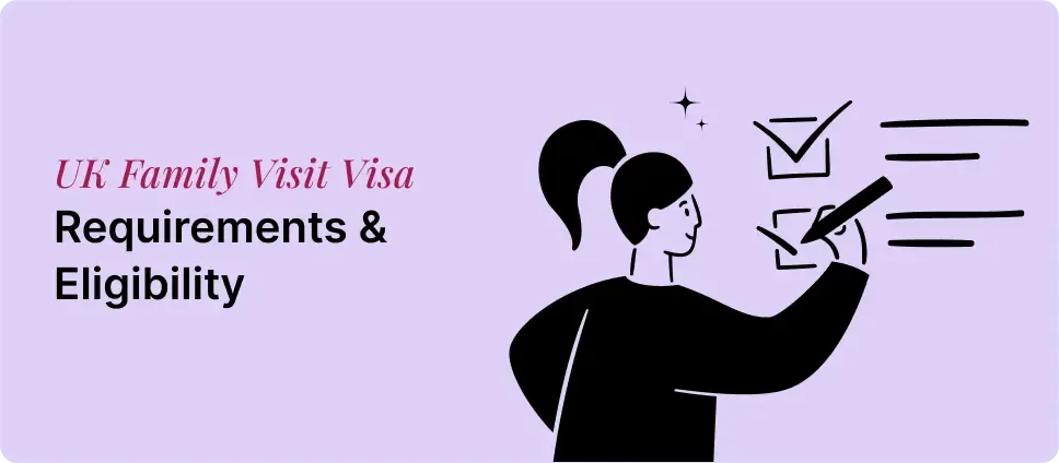 UK family Visit Visa requirements and eligibility shown with a person checking a list