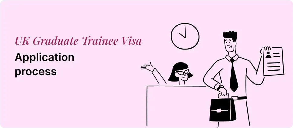 UK Graduate Trainee Visa application steps shown with two people and a document