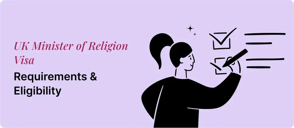 UK Minister of Religion Visa requirements and eligibility shown with a person checking a list