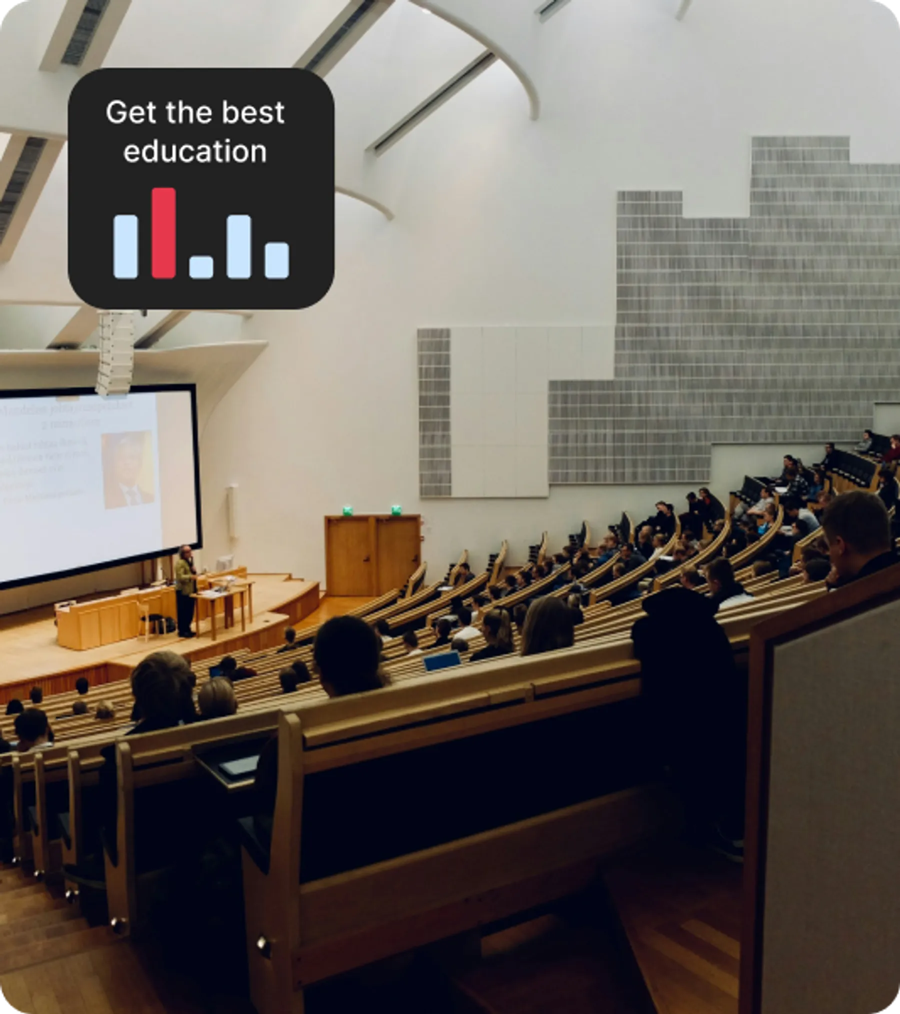 Academic lecture hall with speaker and attendees, symbolizing the UK Permitted Paid Engagement Visa for short-term expert contributions