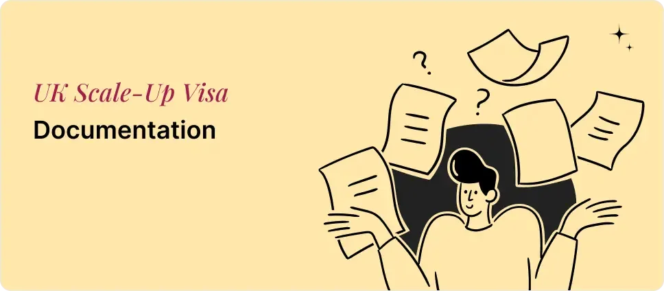 UK Scale-up Visa documentation process illustrated with a person and documents