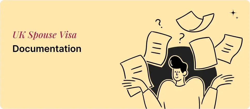 UK Spouse Visa documentation process illustrated with a person and documents