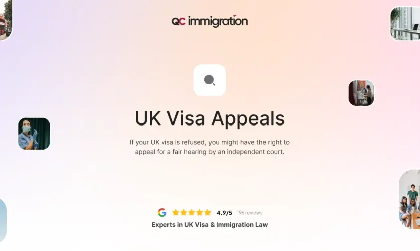 QC Immigration graphic outlining the UK visa appeal process, informing applicants of their rights to contest visa refusals through an independent court