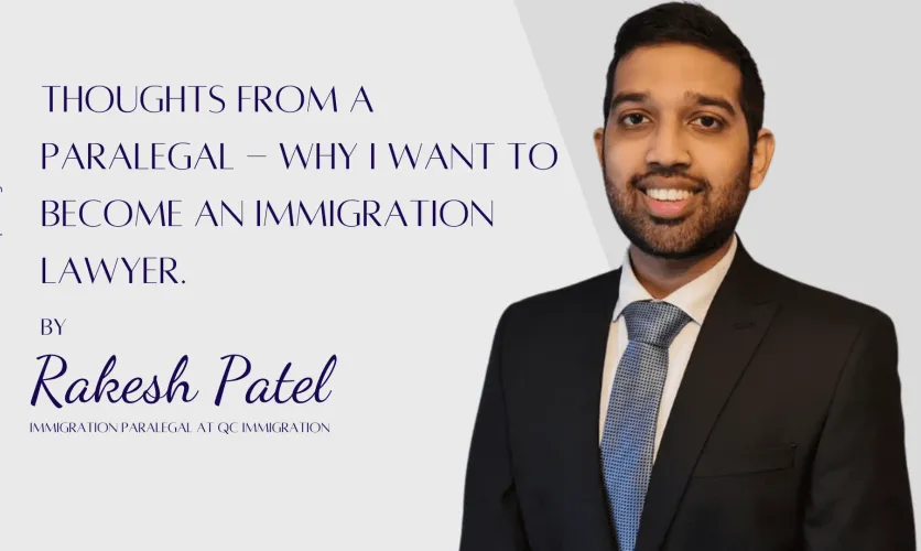 Quote image featuring Rakesh Patel discussing his motivation for becoming an immigration lawyer, over a professional headshot