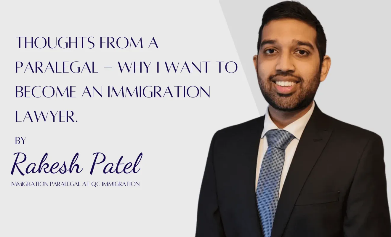 Quote image featuring Rakesh Patel discussing his motivation for becoming an immigration lawyer, over a professional headshot